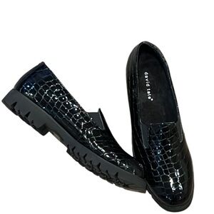 NWOT David Tate Pearl Black Croco Loafers Size Super Slim 9.5 Leather Upper